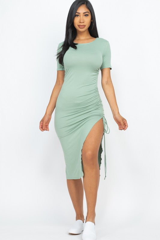 Dina's Ruched Short Sleeve Midi Dress - Lilah Style